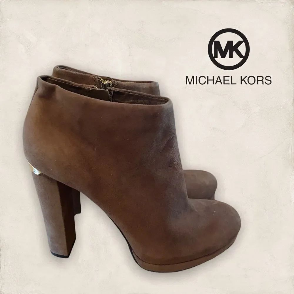 Michael Kors Haven Tan Suede Heeled Ankle Boots Booties 8.5